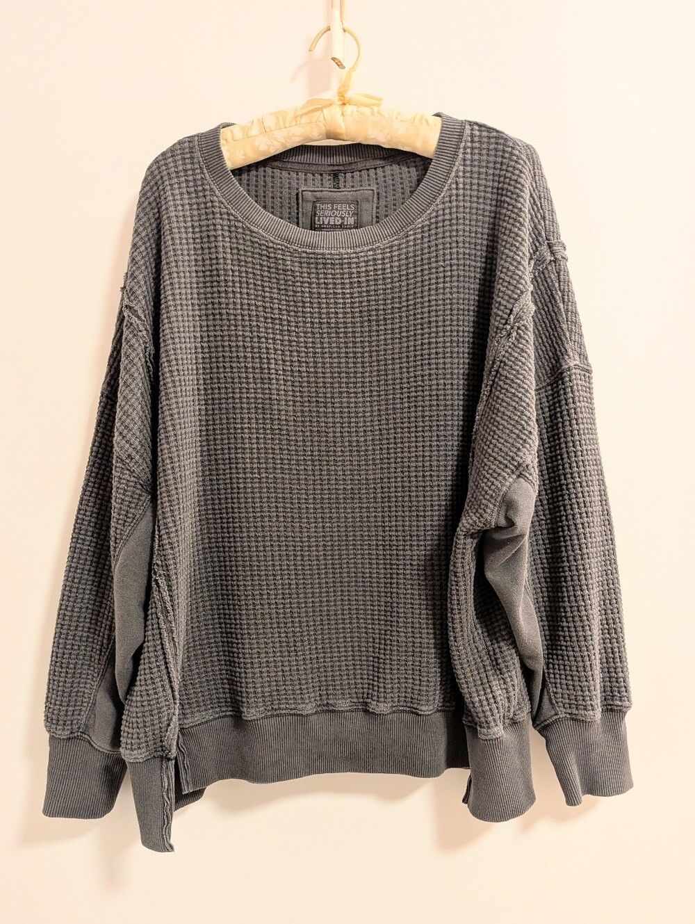 American Eagle Outfitters Gray Waffle Knit Crewneck
